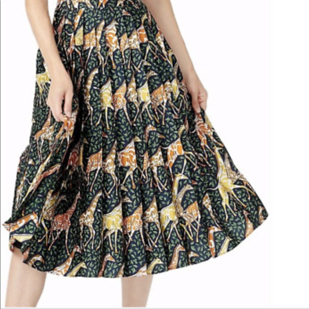 J Crew AR466 NWT Size 6 Unique Colorful Giraffe Print Pleated Midi Skirt #132